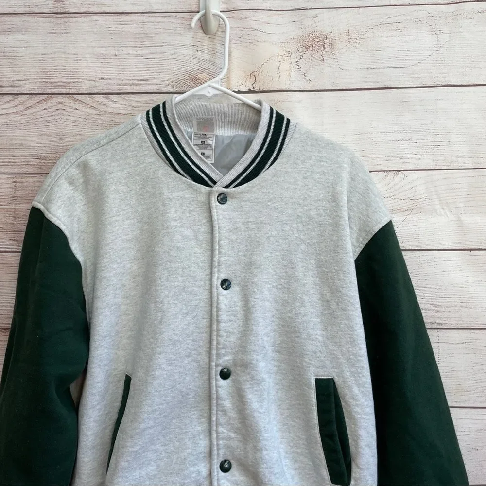 VINTAGE FRUIT OF THE‎ LOOM VARSITY BOMBER JACKET IN GRAY AND GREEN